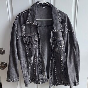 Studded Distressed Black Denim Jacket